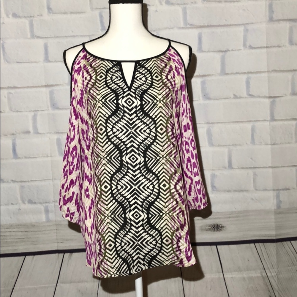 APT 9 animal print cold shoulder top fuchsia Large